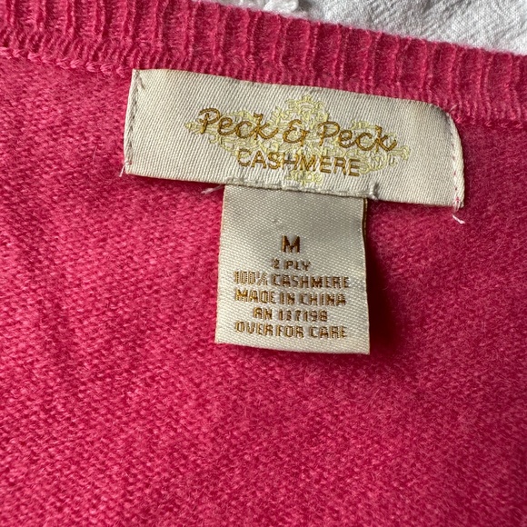 Peck & Peck 100% Cashmere Sweater 3/4 Sleeve Size M Pink Lightweight Minimalist - Picture 3 of 7